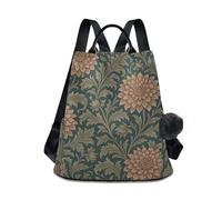 KLL William Morris Dahlia Pattern Fashion zaino da viaggio multiuso per laptop da donna per viaggi, lavoro, tutti i giorni con portachiavi pompon