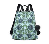 KLL William Morris Deep Blue Rose Pattern Fashion borsa per pannolini zaino alla moda zaino impermeabile da donna per viaggi, lavoro, tutti i giorni con portachiavi pompon