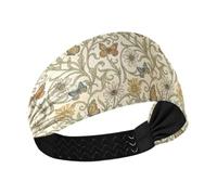 KLL William Morris, fascia elastica per il sudore da donna, con margherite e farfalle, beige, antiscivolo, alla moda, per allenamento, tennis, ciclismo