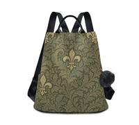 KLL William Morris Fleur De Lis Pattern Fashion borsa per pannolini zaino multiuso da donna per viaggi, lavoro, tutti i giorni, con portachiavi con pompon