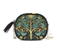 KLL William Morris Green Life Tree Borsa a tracolla nera da uomo alla moda con scomparti per carte di credito Borsa a tracolla Walk the dog