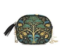 KLL William Morris Green Life Tree Borsa laterale a tracolla da donna alla moda con cinturino regolabile piccole borse data