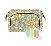 KLL William Morris, trousse da viaggio portatile con iris e uccellino, borsa da viaggio da donna, per cosmetici da viaggio