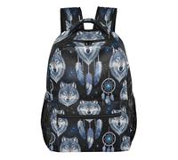 KLL Wolf Dreamcatcher Native Tribal zaino per bambini della scuola con cinghia toracica per ragazze adolescenti, Acchiappasogni con lupo, tribale, Small, Moda