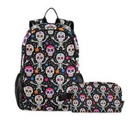 KLL Zainetto con borsa per il pranzo Dancing Sugar Skull Flower Halloween Nero