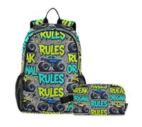 KLL Zainetto Con Lunch Bag Cool Monsters Truck Blu Giallo Graffiti