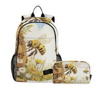 KLL Zainetto Con Lunchbox Per Ragazzi Ape Raccolta Miele Alveare | Borse per libri per ragazzi con borsa per il pranzo, zaino scuola con borsa per il pranzo 9-10 anni