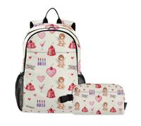 KLL Zainetto E Lunch Box Per Ragazzi San Valentino Cupido & Cuori Stampa | Borse per libri per ragazzi con borsa per il pranzo, zaino scuola ragazzo con scatola pranzo 10-12
