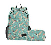 KLL Zainetto estivo con motivo colibrì, con borsa per il pranzo (scenario) con borsa per il pranzo, età 8-10 anni