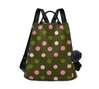KLL Zaini alla moda a pois rosa verde oliva per adolescenti multiuso carino zaino per le donne per lo shopping quotidiano del college con portachiavi pompon