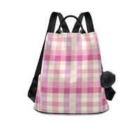 KLL Zaini alla moda a quadri rosa per ragazze zaini multiuso per laptop per le donne per lo shopping giornaliero del college con portachiavi Pom-pom