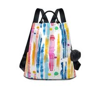 KLL Zaini alla moda colorati a righe acquerelli alla moda zaino alla moda per donne per viaggi, lavoro, tutti i giorni con portachiavi pompon