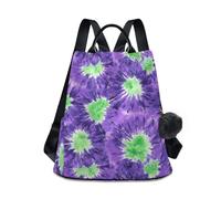KLL Zaini alla moda viola e verde Tie-Dye per adolescenti zaino alla moda per donne per lo shopping quotidiano del college con portachiavi Pom-pom