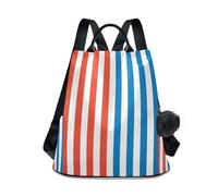 KLL Zaini da ragazza alla moda a righe rosse e blu zaino impermeabile multiuso per le donne per viaggi, lavoro, tutti i giorni con portachiavi con pompon