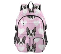KLL Zaini da viaggio per laptop da uomo cane francese su cuori rosa | Borsa per libri scolastici per ragazzi, zaino da uomo da 44,5 cm per viaggiare, borsa casual leggera