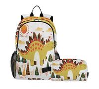 KLL Zaino a forma di cuore con dinosauro in stile scarabocchio con scatola per il pranzo per ragazzi (scenario) borsa per la scuola con borsa per il pranzo età 8-10 anni
