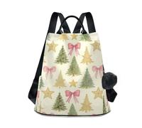 KLL Zaino alla moda con fiocco rosa albero di Natale stella per adolescenti zaino alla moda per le donne impermeabile per lo shopping quotidiano universitario con portachiavi pompon