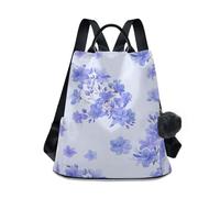 KLL Zaino alla moda con fiori di azalee blu acquerello per adolescenti zaino casual per laptop per donne per viaggi, lavoro, tutti i giorni con portachiavi pompon