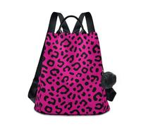 KLL Zaino alla moda con motivo leopardato rosa a forma di ghepardo per adolescenti, borsa multiuso da donna, per viaggi, lavoro, tutti i giorni, con portachiavi con pompon
