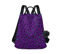 KLL Zaino alla moda con stampa leopardata viola blu leopardo per viaggio zaino alla moda per le donne con per lo shopping quotidiano del college con portachiavi pompon