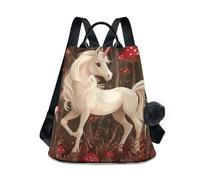 KLL Zaino alla moda con unicorni robusti bordeaux alla moda rosa zaino alla moda da donna per viaggi, lavoro, tutti i giorni con portachiavi con pompon