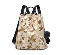KLL Zaino alla moda marrone beige con motivo in cotone per adolescenti zaino alla moda per donne impermeabile per lo shopping giornaliero del college con portachiavi Pom-pom