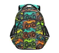 KLL Zaino casual per ragazze, zaino da viaggio per ragazzi con mostri colorati e camion