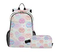KLL Zaino con borsa per il pranzo, motivo: pecora, colore: rosa pastello | Set di borse per libri per ragazzi con borsa per il pranzo, borsa per la scuola e portapranzo per ragazzi di età compresa tra