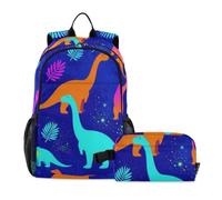 KLL Zaino con borsa per il pranzo Neon Rainbow Dinosaurs Kids