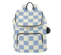 KLL Zaino da donna a quadri blu beige a quadri grande capacità borsa da palestra zaino da viaggio per lavoro quotidiano