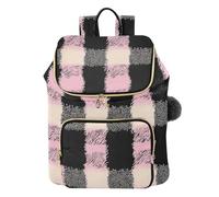 KLL Zaino da donna a quadri nero e rosa carino impermeabile borsa a tracolla per lavoro sport viaggi