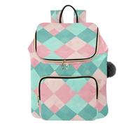 KLL Zaino da donna a quadri verde e rosa, elegante, multiuso, borsa a tracolla per lavoro, scuola, sport