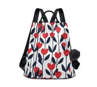 KLL Zaino da donna con motivo floreale rosso alla moda moderna zaino da scuola alla moda per le donne per lo shopping quotidiano del college con portachiavi con pompon
