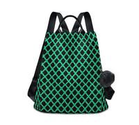 KLL Zaino da viaggio antifurto con motivo a nastro, colore nero, alla moda, per laptop, da donna, per viaggi, lavoro, tutti i giorni, con portachiavi con pompon