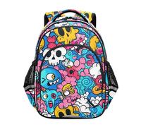 KLL Zaino da viaggio per bambini adolescenti borsa libro per scuola adolescenti bambini zaini da viaggio cartoni animati simpatici mostri blu graffiti