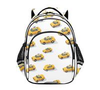 KLL Zaino dal design pulito per ragazze, studenti delle scuole medie, borsa per libri per bambini, casual, zaino a tracolla con taxi auto, bianco