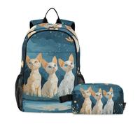 KLL Zaino E Lunch Box Per Ragazzi Cartoon Devon Rex Cats A River