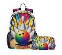 KLL Zaino E Lunch Box Per Ragazzi Colorato Bowling Balls | Borsa da scuola per ragazzo, borsa da scuola con borsa per il pranzo, 9-10 anni