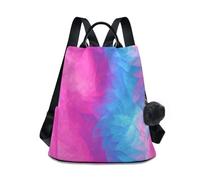 KLL Zaino multiuso da donna alla moda con tintura a nodi blu magenta borsa zaino per donne per viaggi, lavoro, tutti i giorni con portachiavi pompon