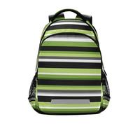 KLL Zaino per bambini randagi a righe nere verdi e bianche con tracolla per libri per 10-12 anni morral escolar para ni?o