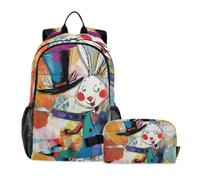 KLL Zaino per la scuola con borsa per il pranzo coniglio cappello mago