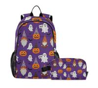 KLL Zaino per la scuola con borsa per il pranzo viola fantasmi Halloween gnomo