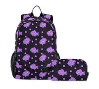 KLL Zaino per la scuola con motivo a pois e pesce palla di lavanda per ragazzi (scenario) zaino per la scuola con borsa per il pranzo età 8-10 anni