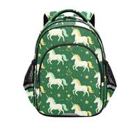 KLL Zaino per la scuola elementare per ragazze studenti delle scuole medie Bookbag ragazzi viaggio zaino zaino magico unicorni verde scuro stelle