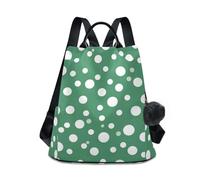 KLL Zaino per laptop da donna leggero alla moda a pois bianchi verde moda zaino universitario per le donne per lo shopping quotidiano del college con portachiavi pompon