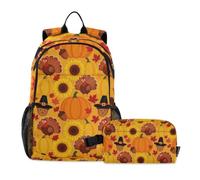 KLL Zaino per ragazzi con scatola per il pranzo del Ringraziamento Turchia zucca autunno