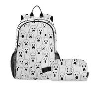 KLL Zaino per ragazzo con borsa per il pranzo fantasmi in bianco e nero modello scarabocchio