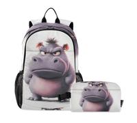 KLL Zaino per scuola e pranzo borsa carino ippopotamo rabbia | Set di borse per ragazzi della scuola, zaino per la scuola e portapranzo per ragazzi 9-10 anni
