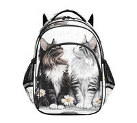 KLL Zaino per scuola elementare per ragazze scuola elementare media librerie adolescenti ragazzi casual spalla zaino cartone animato Maine Coon gatti bianco