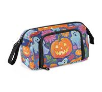 KLL Zucche e fantasmi di Halloween con fiori Astuccio per matite di grande capacità con cerniera per insegnante scolastico